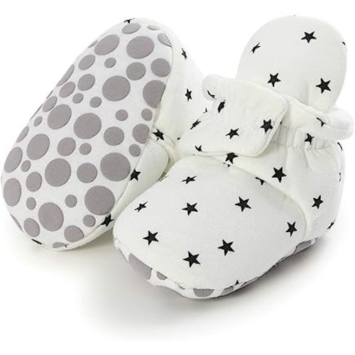 HsdsBebe Unisex Newborn Baby Cotton Booties Non-Slip Sole for Toddler Boys Girls Infant Winter Warm Fleece Cozy Socks Shoes