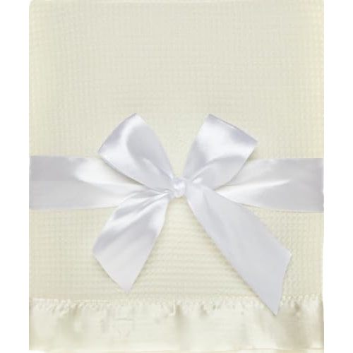 Generic Thermal Waffle Weave Baby Blanket with Satin Nylon Trim (Ivory)