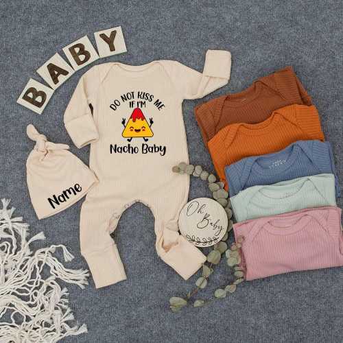 Custom Do Not Kiss Me If I'm Nacho Bodysuit and Hat, Pregnancy Announcement, Baby Shower Gift, Newborn Outfits, Natural Coming Soon Clothes