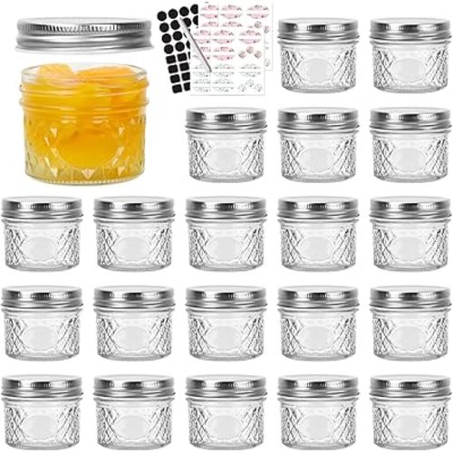 4 oz Mason Jar with Airtight Lids,20 Pack Wide Mouth Small Glass Mason Jars,100ml Mini Glass Canning Jar Kitchen Storage Jars for Jams,Fruits Salad,Baby Foods,Jellies,Spices,Nuts,Handmade Desserts