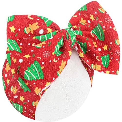 YanJie Christmas Baby Girl Headband Red Green Hair Bow Snowflake Headband Newborn Gingerbread Santa Printed Christmas Hairband Hair Accessories Infant