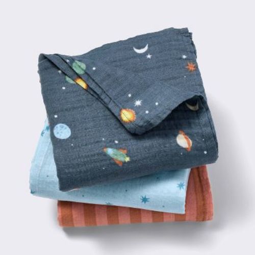 Muslin Swaddle Baby Blanket - Space - 3pk - Cloud Island™