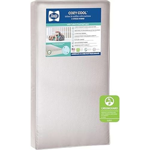 Cozy Cool 2-Stage Dual Firmness Waterproof Baby Crib Mattress & Toddler Bed Mattress, Hypoallergenic Cool Gel, 204 Premium Coils, Cool Cotton Cover, Air Quality Certified - Made in USA, 52"x28"
