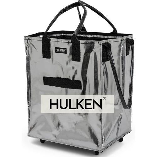 (Large, Silver) Reusable Grocery Bag On Wheels, Shopping Trolley, Rolling Tote, Zipper Closure, Lightweight, Carries Up to 66 lb, Folds Flat, Unbreakable Handles