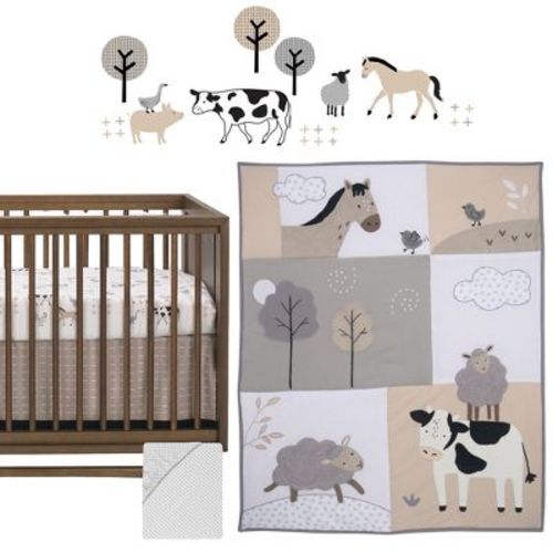Lambs & Ivy Baby Farm Animals 5-piece White/taupe Baby Crib Bedding Set