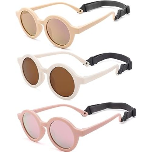 COASION Baby Polarized Round Sunglasses Flexible Rubber Shades with Strap for Toddler Newborn Infant Ages 0-24 Months