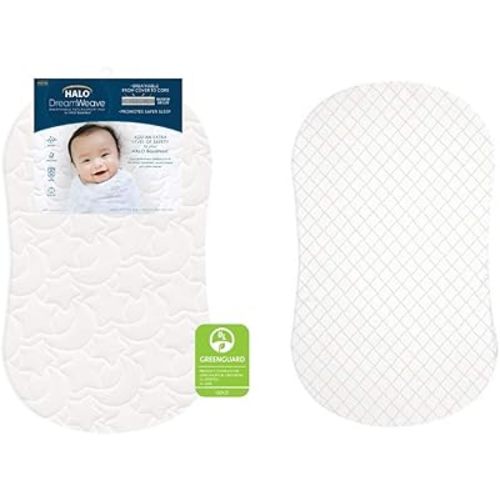 HALO DreamWeave Breathable Mesh BassiNest Mattress Replacement Pad BassiNest Fitted Sheet Nautical Net, Bundle