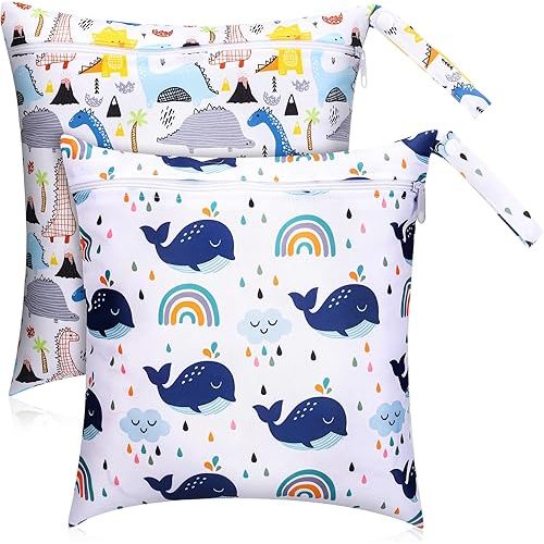 2 Packs Wet Dry Bags Baby Wet Bag, Waterproof Wet Bags Baby Diaper Organizer Reusable Storage Bag for Wet Clothes Swimming Gym Pool Beach Supplies