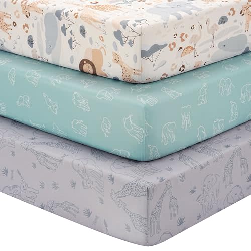 Unnivoll Baby Crib Sheets for Boys Girls, Fitted Crib Sheet Neutral 3 Pack for Standard Crib and Toddler Mattress, Breathable Soft Microfiber Baby Sheet 28x52x8in Elephant