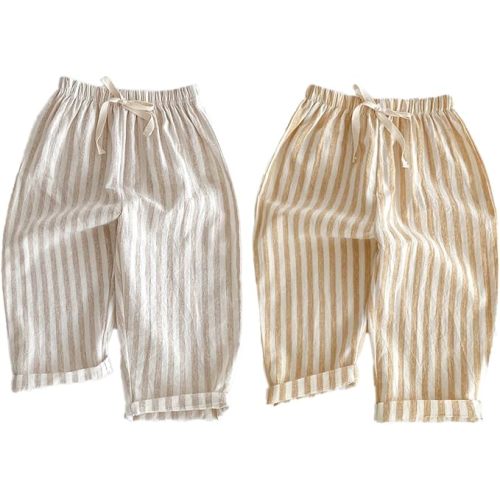 Ashmyova Classic Casual Pants for Boys Thin Cotton Stripe Elastics Waist Spring Summer Trousers Toddler Long Pants 2Pcs