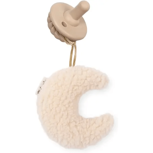 Itzy Ritzy Pacifier and Lovey Set; Detachable Plush Moon and Coordinating Toast Silicone Pacifier; Ideal for Ages 0 Months and Up, Moon