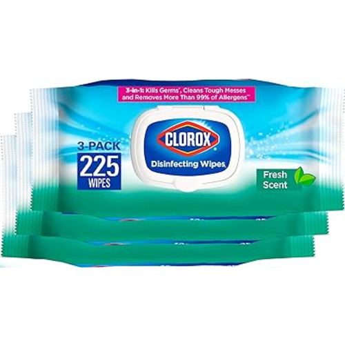 Clorox Disinfecting Wipes, Bleach Free Cleaning Wipes, Household Essentials, Fresh Scent, Moisture Seal Lid, 75 Wipes, Pack of 3 (New Packaging)
