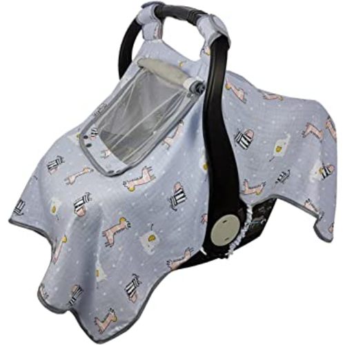 ICOPUCA Car seat Covers for Babies, Kick-Proof carseat Cover Girls/boy, carseat Canopy with Window, Light Weight Muslin, Breathable, fit Summer/Autumn/Spring, Animal Giraffe/Zebra/Elephant;