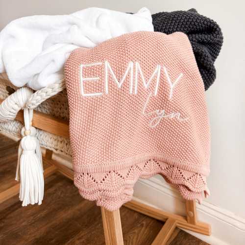 Embroidered Name Knit Blanket, Knitted Baby Name Blanket, Baby Name Blanket, Personalized Name, Name Blanket for Girl, Baby Girl Blanket