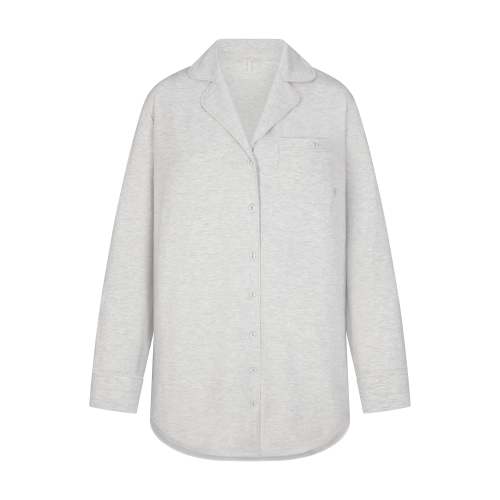 SKIMS SLEEP BUTTON UP DRESS | LIGHT HEATHER GREY