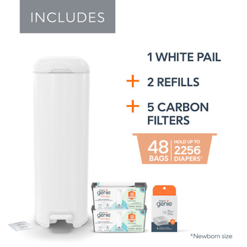 Platinum Stainless Steel Diaper Pail Bundle (2 Easy Roll Refill Bags + 5 Carbon Filters)