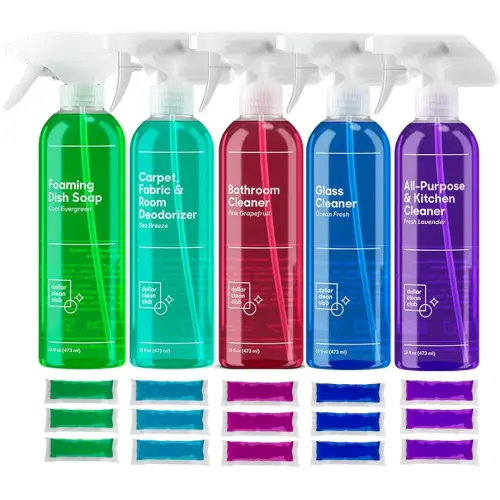 Complete Home Cleaning 15 Pack Kit, Kitchen, Bathroom, Carpet, Dish, and Glass Cleaner Refills