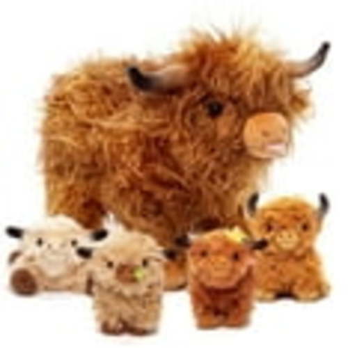 OUOZZZ 10.2" Highland Cow Stuffed Animal with 4 Babies inside, 5Pcs Highland Cow Plush Toy Gift for Kids