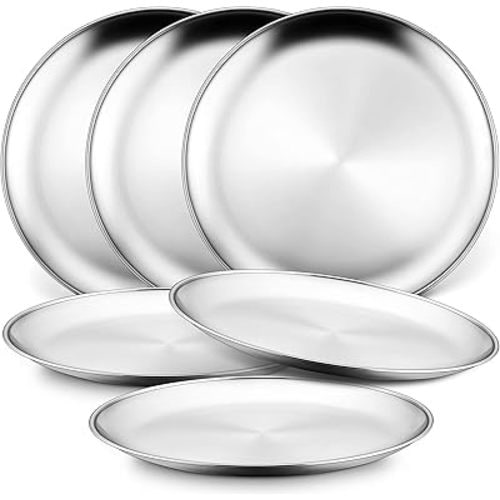 HaWare 6-Piece 18/8 Stainless Steel Plates, Metal 304 Dinner Dishes for Kids Toddlers Children, 9 Inch Feeding Serving Camping Plates, Reusable Dinnerware, Shatterproof & Non-toxic, Dishwasher Safe