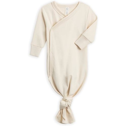 Colored Organics Baby Organic Cotton Knotted Gown - Infant Gown with Mitten Cuffs - 0-3 Months - Natural Beige