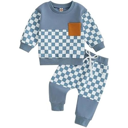 Newborn Baby Boy Clothes Pants Outfits Toddler Plaid Long Sleeve Pullover Bodysuit Set Soft 2024 Fall Winter Outfit
