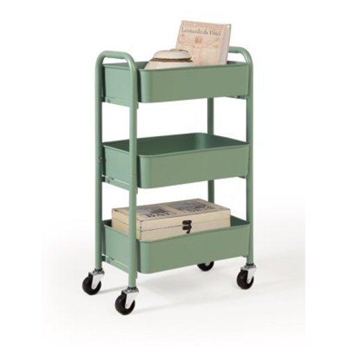 SunnyPoint 3-Tier Compact Rolling Metal Utility Cart with Caster Wheels, TURQ