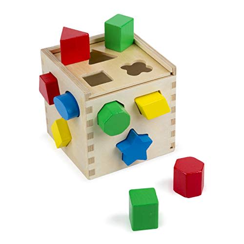 Melissa & Doug Shape Sorting Cube - Classic Wooden Toy With 12 Shapes - Classic Kids Toys, Classic Wooden Toddler Toys, Shape Sorter Toys For Toddlers Ages 2+