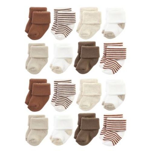 Hudson Baby Cotton Rich Baby Terry Socks 16-pack, Neutral Brown