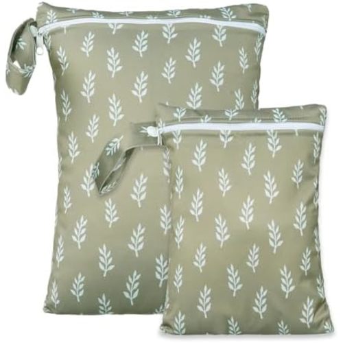 2 Sizes Wet Bags, Waterproof Storage Bag for Baby Diapers and Pump Parts, Reusable Diaper Bag with Zippered Pockets and Handle, Travel Bags, Beach, Pool, Gym Bag for Swimsuits & Wet Clothes, Set of 2