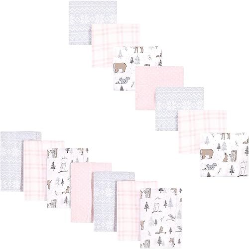Hudson Baby Unisex Baby Cotton Flannel Burp Cloths and Receiving Blankets, 14-Piece, Winter Forest, One Size
