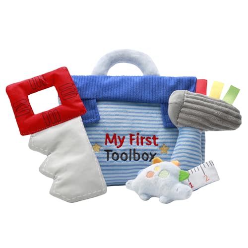4 Piece Plush My First Toolbox Play Set with Sensory Toys for Baby, Multicolored, 6 inch