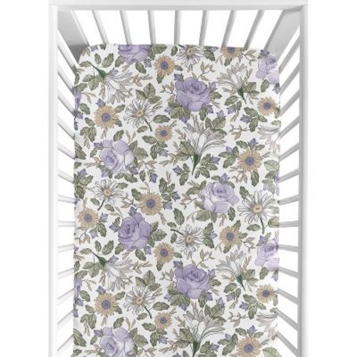 Sweet Jojo Designs Girl Baby Fitted Crib Sheet Vintage Floral Purple and Green