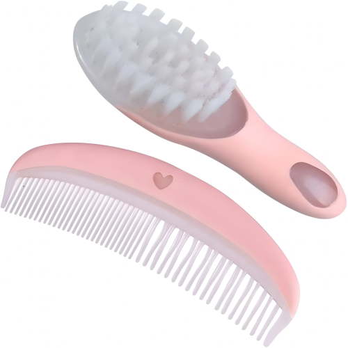 ACDANC 2026 New Baby Soft Brush and Comb Set Eco Friendly Massage Hairbrush Bath Brush for Newborns and Toddlers for Home, Travel, Daycare (Pink,1Set)