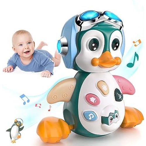 MOONTOY Penguin Musical Crawling Baby Toys with Light & Sound Infant Tummy Time Toys 3 4 5 6 7 8 9 10 11 12 18 Month Developmental Newborn Toddler Sensory Activity Walking Christmas 1st Birthday Gift