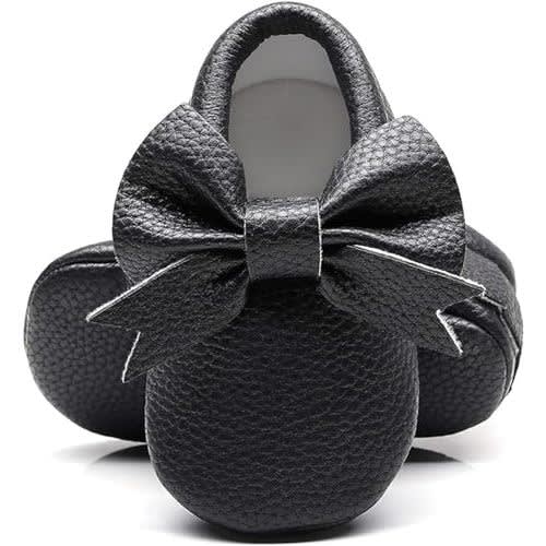 Bebila Double Bow Fringe Baby Moccasins - Soft Sole Baby Shoes Girls Toddler Crib Flats