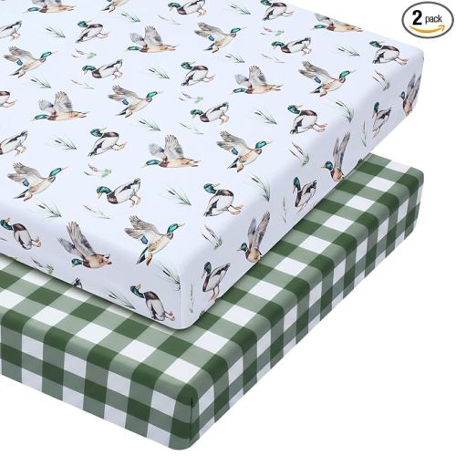 2 Pcs Mallard Duck Crib Sheet Set 52 x 28 x 8 Inches Fit for Standard Crib Toddler Mattress Newborn Gifts for Girl Boys, Breathable Soft Baby Sheet