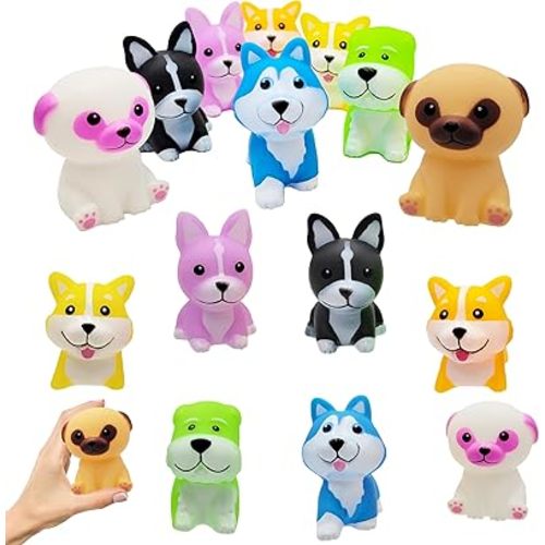 Assorted Rubber Dog Toy Doggies for Kids and Toddlers, Bath Birthday Baby Showers Classroom, Summer Beach and Pool Activity, 2" Inches (6-Pack)