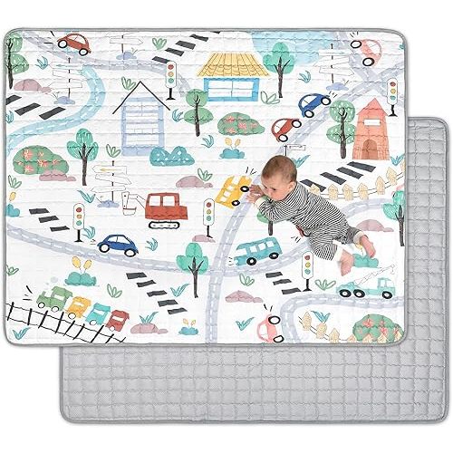Baby Play Mat for Floor, 71 x 59 Inch Foam Play Mat for Playen, Non-Slip Crawling Mat for Baby Infant Toddler Kids, Foldable and Machine Washable, Road Traffic