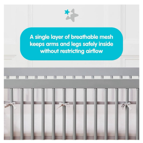 AirflowBaby Breathable Mesh Liner for Full-Size Cribs, 9"H (23cm) Essential 2mm Mesh, White (Size 4FS Covers 3 or 4 Sides)