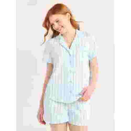 Joyspun Women’s Dreamy Soft Collection Bridal Short Sleeve Knit Notch Collar Top and Shorts Pajama Set, 2-Piece, Sizes XS-3X