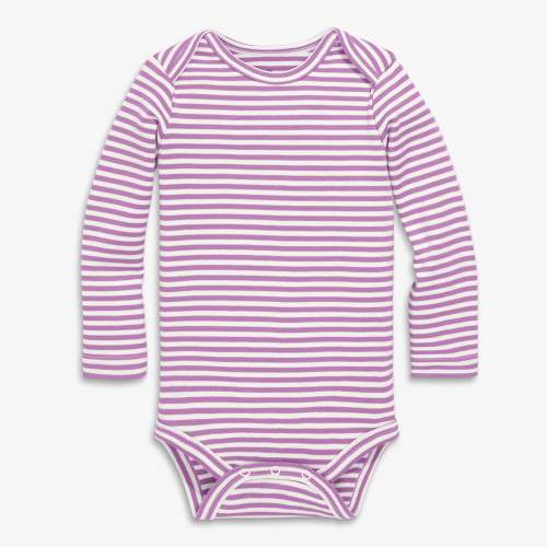 Organic long sleeve babysuit - Lavender / ivory mini stripe / 6-9