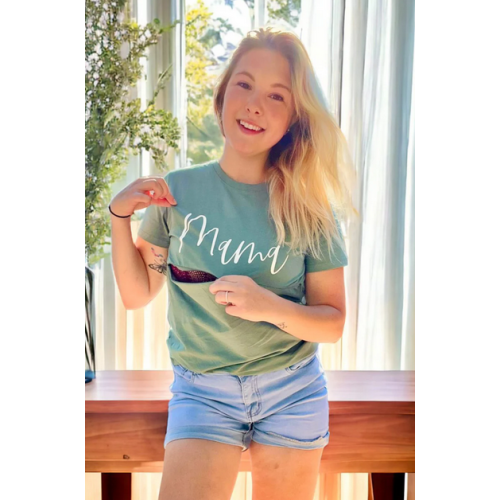 Cursive "Mama" Nursing T-Shirt - Forest