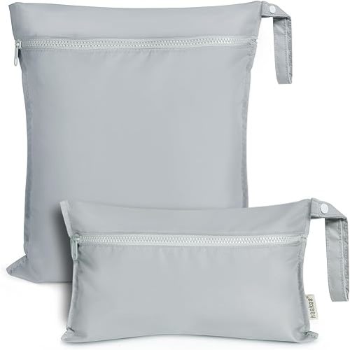 haakaa Waterproof Wet Bags for Baby Wet Dry Bags for Cloth Diaper, Swimsuit & Travel, 2pcs, Grey