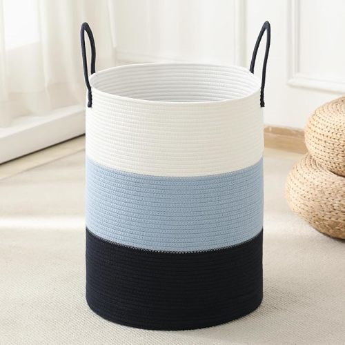Laundry Basket Hamper Tall Rope Storage Woven for Blanket toys Dirty Clothes in Living Room Bathroom Bedroom (Pink, 80L/21.3Gal)