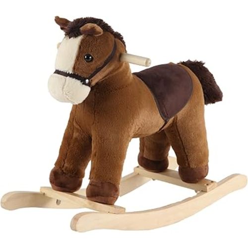 Plush Rocking Horse, Soft Filling Ride on Pony, Rocking Animal, Stuffed Rocker for Kids 18 Months and up (Dark Brown)