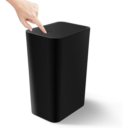 Cesun Bathroom Trash Can, 4.0 Gallon / 15 Liter Small Garbage Can with Press Top Lid, Plastic Wastebasket with Pop-up Lid for Toilet, Office, Bedroom, Living Room, Black