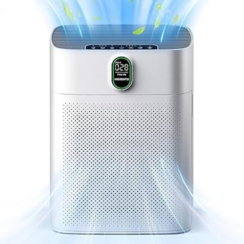 MORENTO Air Purifiers for Home Large Room up to 1076 Sq Ft with PM 2.5 Display Air Quality Sensor for Pet Hair, Double-Sided Air Inlet, 24db, White, 1 Pack + 2 Pack Filters