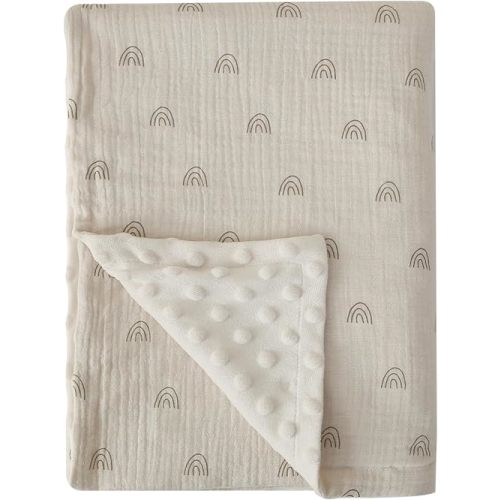 DaysU Baby Blankets Unisex with Muslin Cotton Front and Dotted Fleece Back, Silky Micro Super Soft Plush Newborn Baby Blankets for Boys Girls, Bed Blanket Bed Throws, Rainbow, 30x40 inches