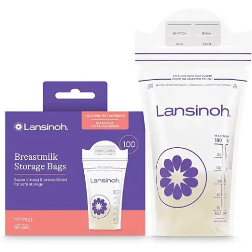 Lansinoh Breastmilk Storage Bags, 100 Count, Baby Essentials, Fast Freeze & Thaw Breast Milk Bags for Baby Bottle Feeding, Strength & Stretch, 6 Ounce