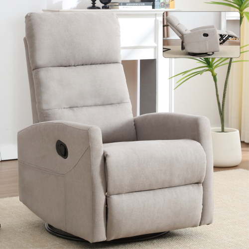 Manual Swivel Rocker Recliner Chair, Holaki 360° Swivel Recliner with Massage and Heat, Comfy Upholstered Nursery Glider Rocking Chair with Side Pockets, Lumbar Support for Living Room, Light Gray